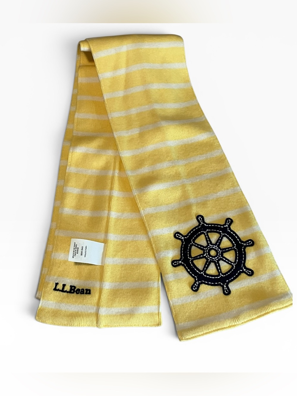 L.L. Bean Nautical Striped Scarf Ship Wheel Cotton 63"